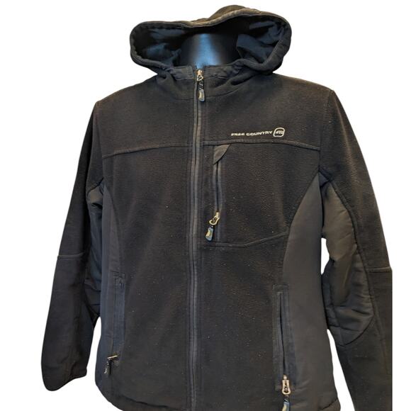 Free Country Fleece Jacket Womens Size XL Black Hooded Full Zip Softshell Hiking - Picture 1 of 15